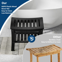 Banc de douche Garvee en PEHD avec étagère pour salle de bain et baignoire, noir, aspect bois, imperméable, résistant aux rayures