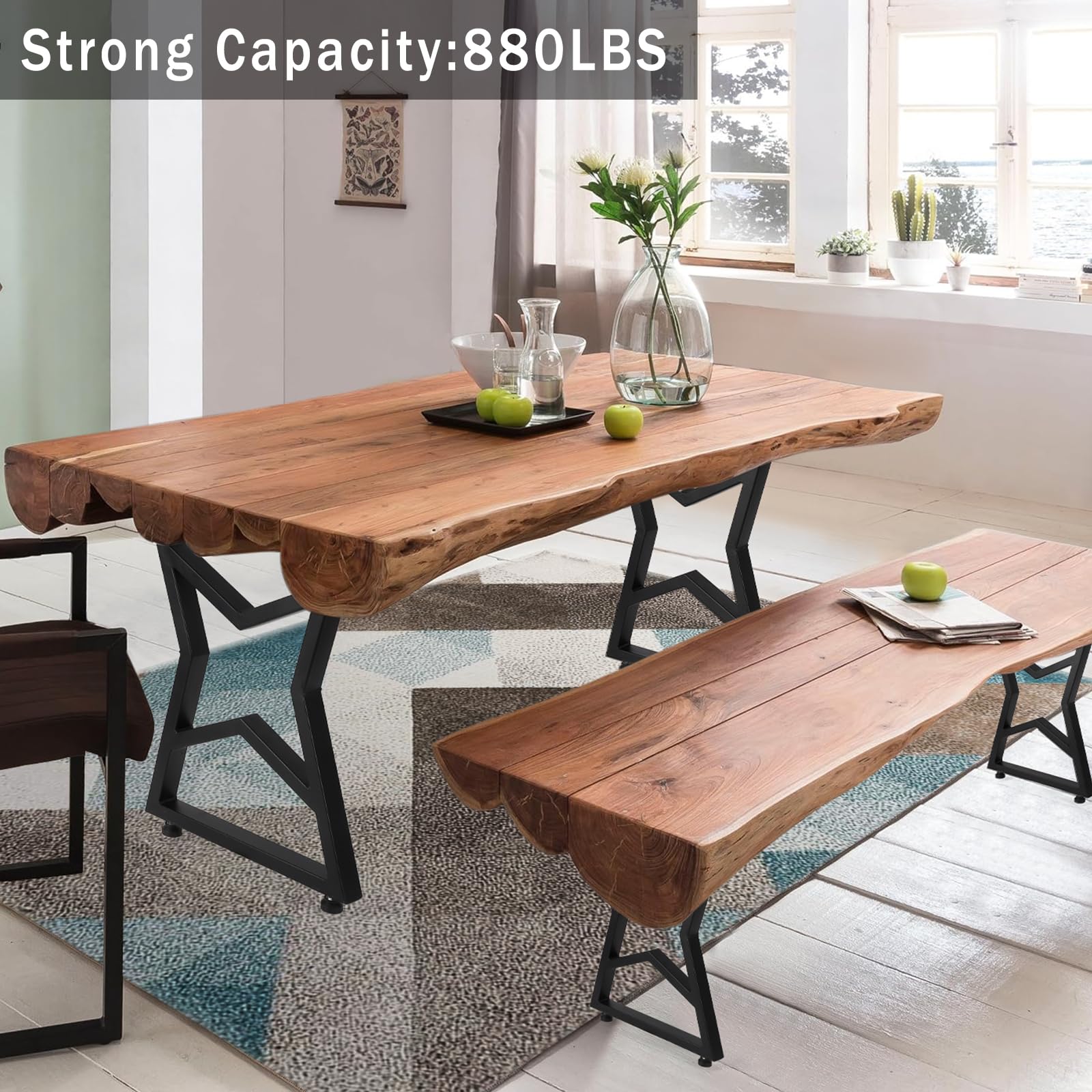 Pieds de table en métal Garvee 28 x 20 pouces, robustes, en fer forgé, réglables, pour tables de salle à manger et de jardin, noirs