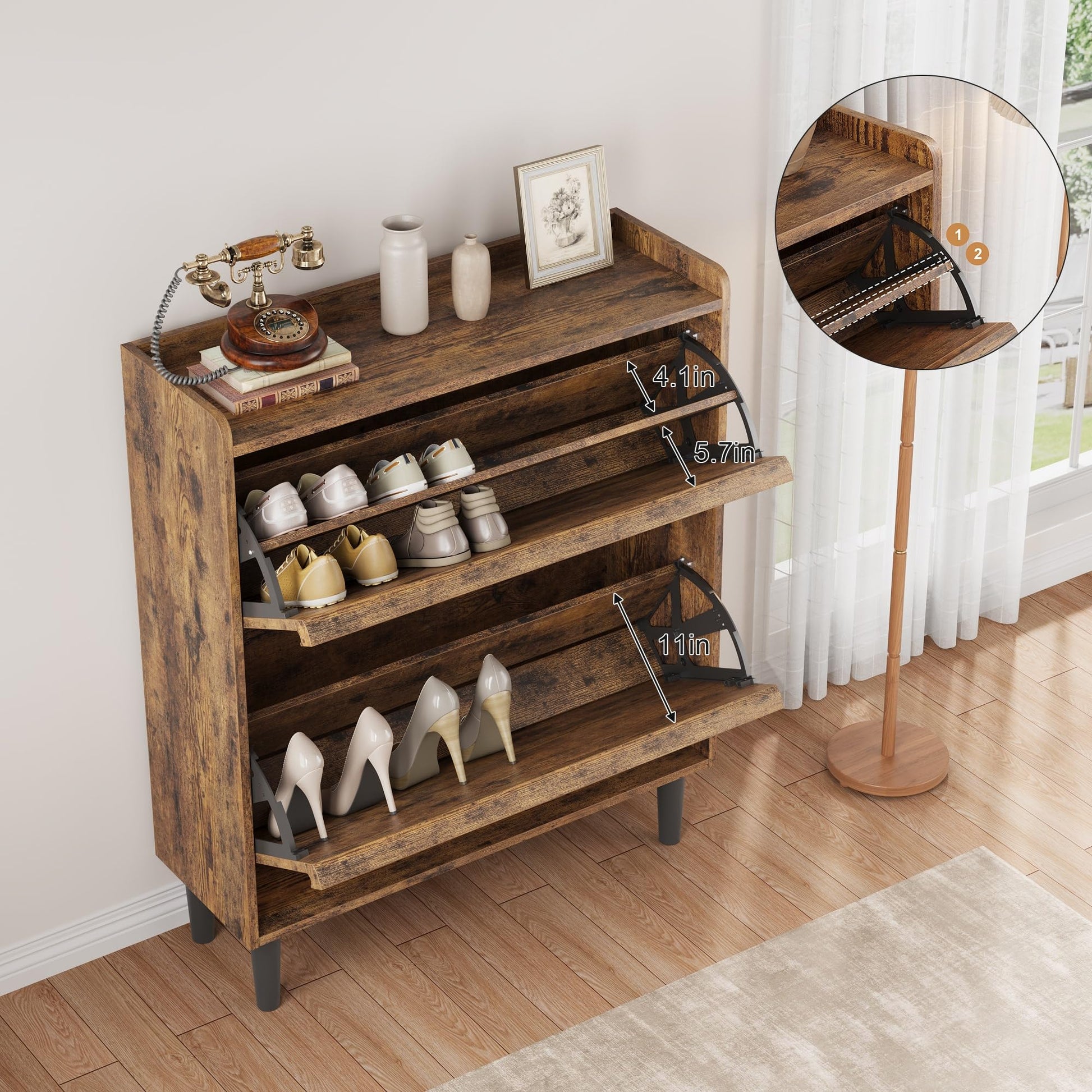 Meuble à chaussures Garvee avec 2 tiroirs abattants, étagère réglable, en MDF, pour entrée et salon, 87,6 x 26,7 x 95,2 cm, blanc, gain de place, robuste