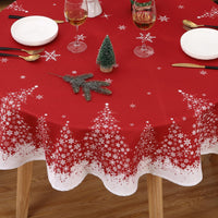Nappe de Noël ronde Garvee à motif flocons de neige et sapin, imperméable, infroissable, rouge, 152 cm (60 pouces), idéale pour la salle à manger et les repas de fêtes.