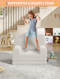 Canapé enfant Garvee 2-en-1 pliable, coussin doux en sherpa, mousse haute densité, antidérapant et sécuritaire pour la salle de jeux, 58 x 132 x 33 cm, blanc