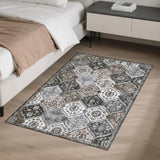 Tapis Garvee petit format 80x150cm, style vintage, idéal pour l'entrée, la chambre ou la cuisine. Gris et marron, antidérapant et lavable.