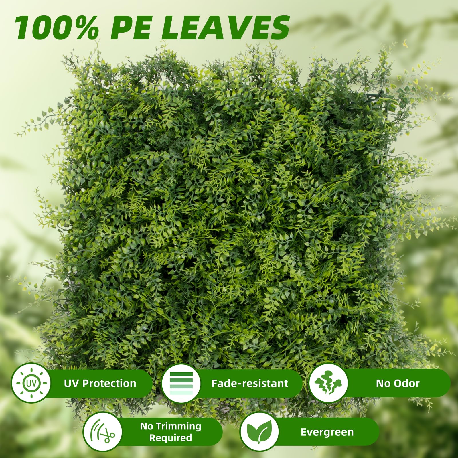 Garvee, ensemble de 12 panneaux muraux en gazon artificiel 50 x 50 cm (20 x 20 po), résistant aux UV, en polyéthylène dense et réaliste, pour jardin et mariage (vert).