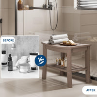 Banc de douche Garvee en PEHD avec étagère pour salle de bain et baignoire, aspect bois, imperméable, résistant aux rayures, polyvalent