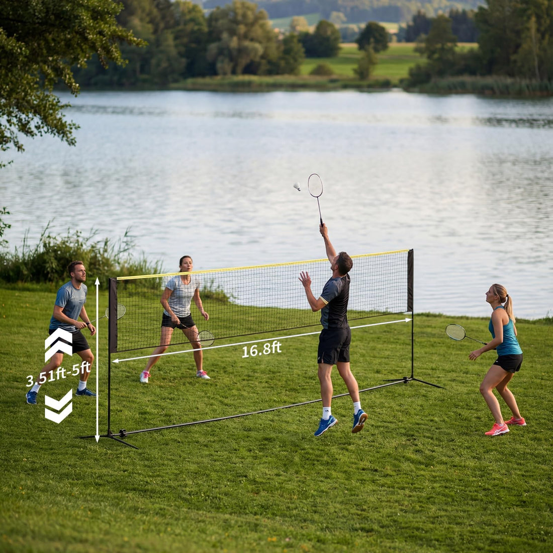 Filet de badminton Garvee 5,2 m (17 pi), pliable et réglable en hauteur, en nylon et fer, pour jeux intérieurs et extérieurs. Pied et sac de transport inclus.