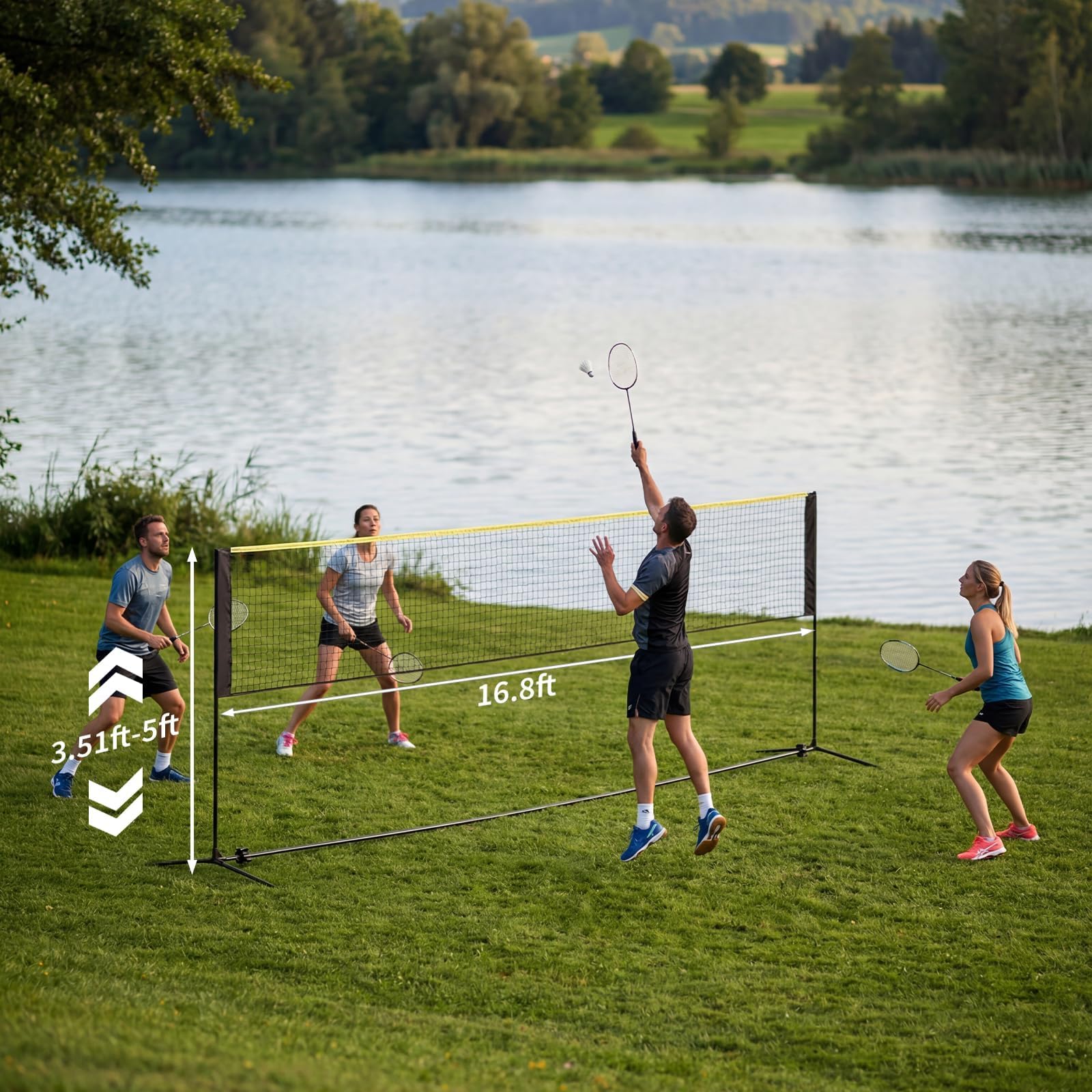 Filet de badminton Garvee 5,2 m (17 pi), pliable et réglable en hauteur, en nylon et fer, pour jeux intérieurs et extérieurs. Pied et sac de transport inclus.
