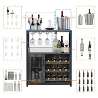 Meuble bar à vin Garvee à 3 niveaux avec casier à bouteilles amovible et porte-verres, idéal pour la cuisine et le salon. Dimensions : 69 cm (L) x 35 cm (P) x 92 cm (H). Matériaux : MDF et fer.