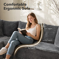 Canapé d'angle modulable Garvee 106' avec méridienne en L, revêtement en velours côtelé, ergonomique et respirant, pour salon, 106 pouces, beige