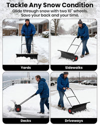 Pelle à neige Garvee 29 po en acier robuste avec roues, lame et poignée réglables en hauteur, ergonomique, durable, pour allées, noire