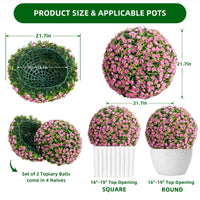 Garvee Lot de 2 Boules de Buis Artificielles 55 cm avec Fleurs, PE Résistant aux UV, pour Mariage et Balcon, Vert Rouge Rose