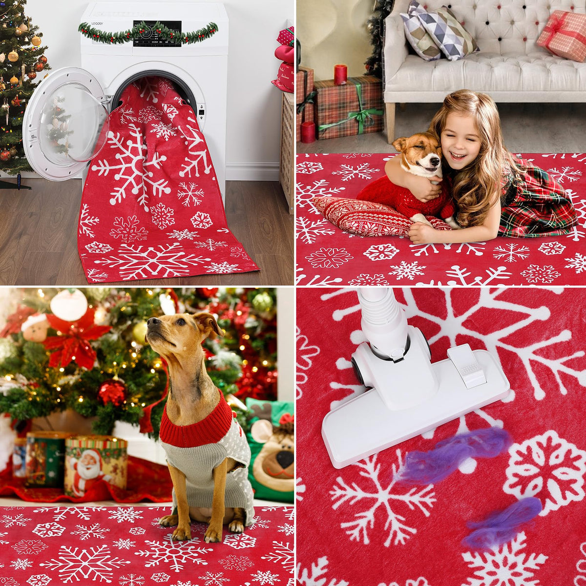 Tapis de couloir Garvee Soft Christmas à motif flocons de neige, lavable et antidérapant, idéal pour l'entrée et la cuisine, 60 x 230 cm, rouge