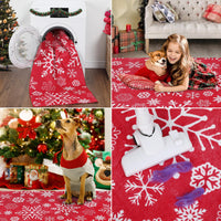 Tapis de couloir Garvee Soft Christmas à motif flocons de neige, lavable et antidérapant, idéal pour l'entrée et la cuisine, 60 x 230 cm, rouge