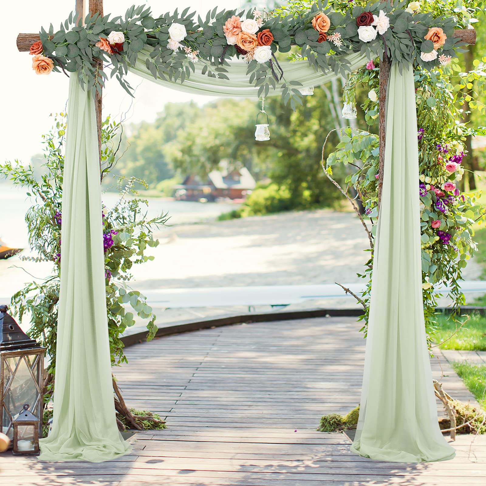 Arche de mariage Garvee, rideau en mousseline et tulle transparent 70x550cm, gris et vert, décoration de mariage