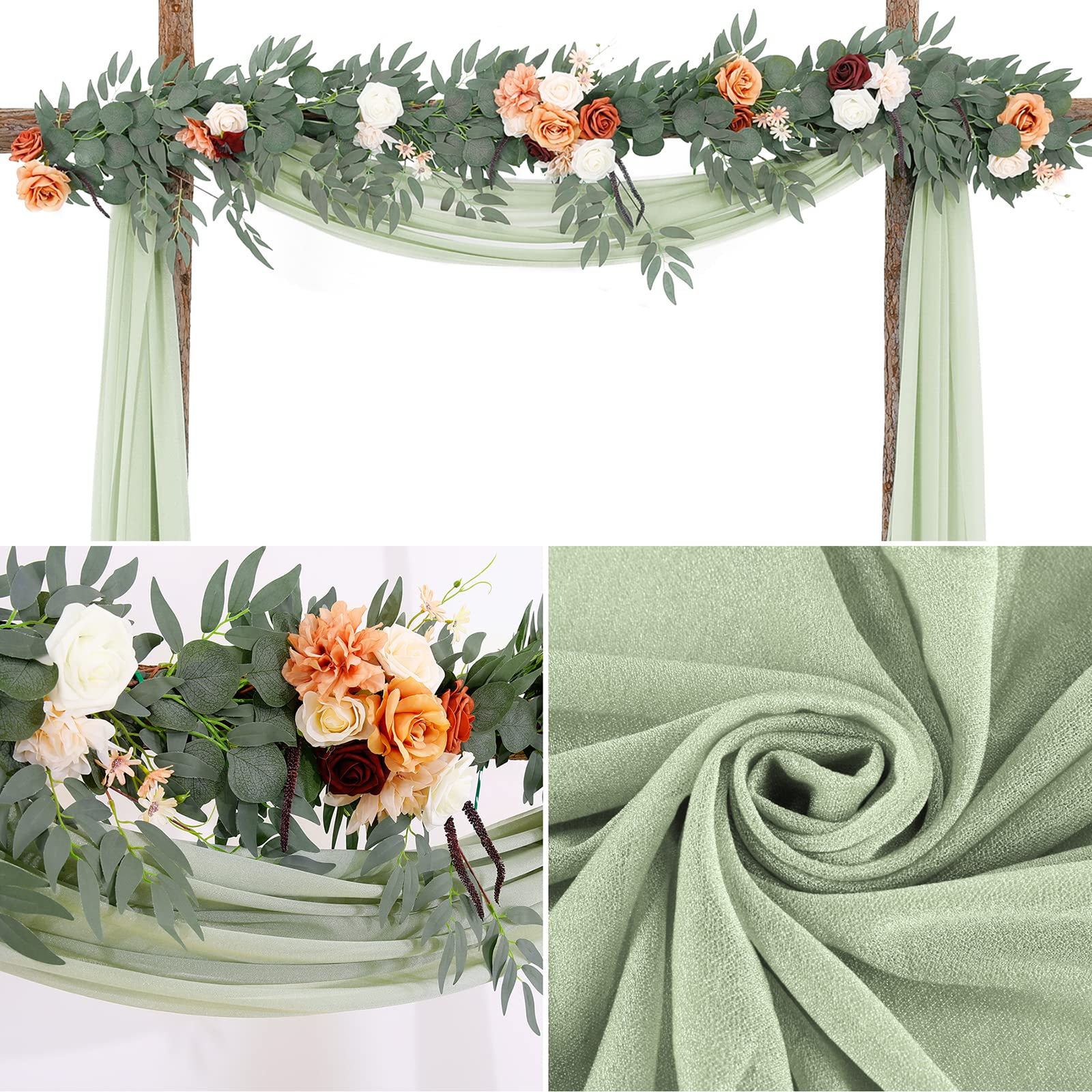 Arche de mariage Garvee, rideau en mousseline et tulle transparent 70x550cm, gris et vert, décoration de mariage
