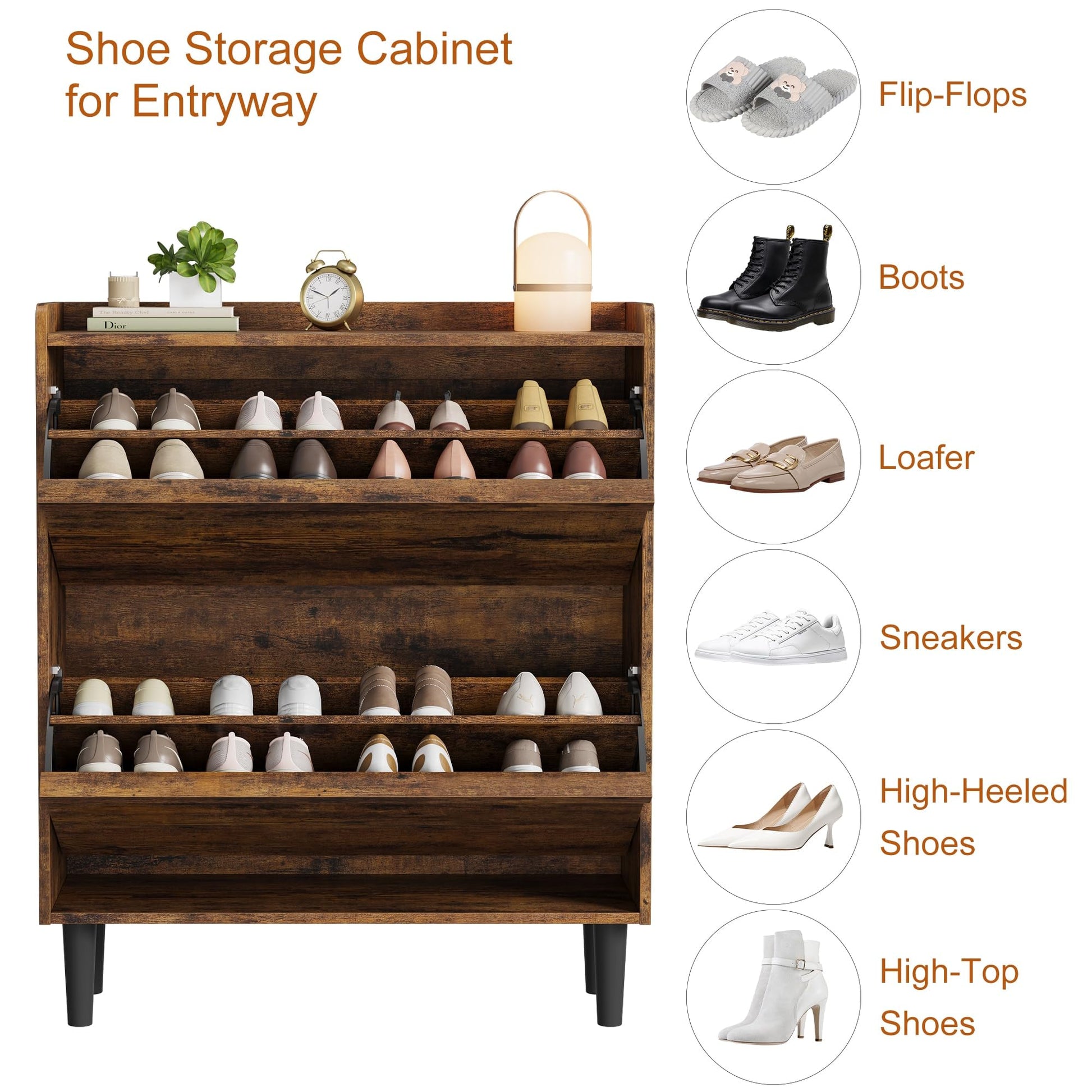 Meuble à chaussures Garvee avec 2 tiroirs abattants, étagère réglable, en MDF, pour entrée et salon, 87,6 x 26,7 x 95,2 cm, blanc, gain de place, robuste