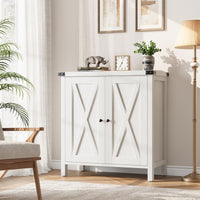 Garvee buffet de style campagne avec 2 portes, étagères réglables, MDF, blanc, pour le salon et la salle à manger, robuste et polyvalent, 76 × 40 × 80 cm