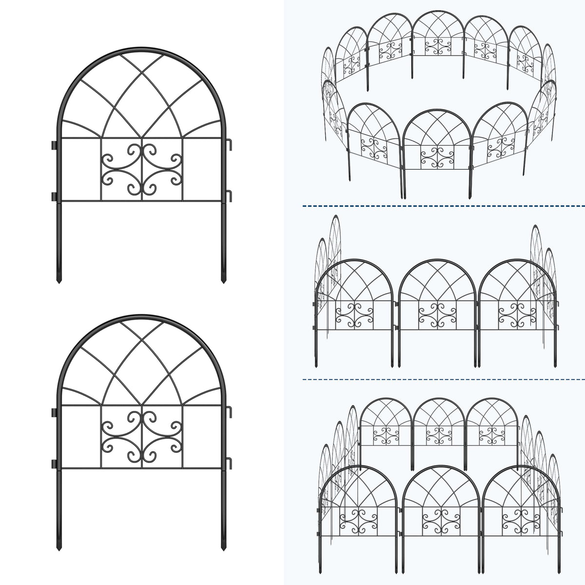Ensemble de 2 treillis de jardin Garvee en fer forgé noir robuste et résistant aux intempéries pour rosiers, légumes et terrasse. Dimensions : 182 cm (H) x 52 cm (L).