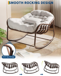 Garvee Fauteuil œuf à bascule intérieur extérieur, rotin effet naturel, format oversize, coussin rembourré en oléfine résistante, jardin et porche