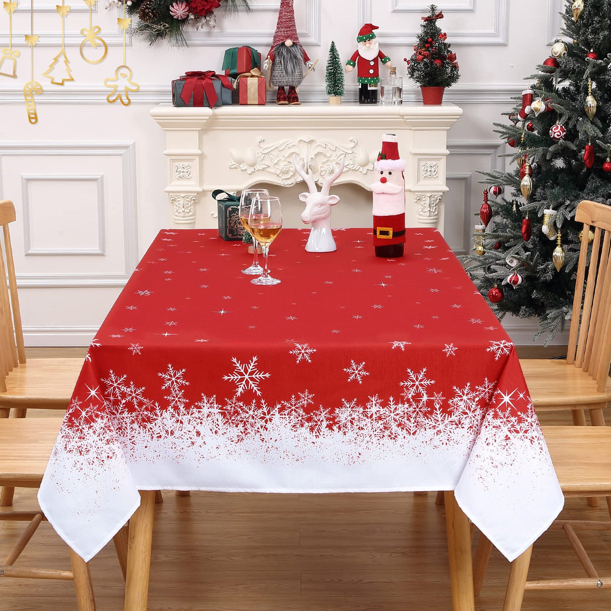Garvee Nappe de table Noël imperméable et antidérapante en polyester rouge 1, 37 × 2, 01 m pour salle à manger festive