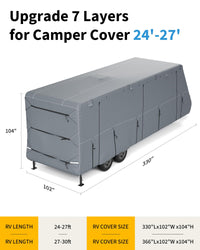 Housse Garvee pour caravane/VR 24-27 pi - Protection UV 7 couches, coupe-vent, imperméable - Tissu indéchirable, bandes réfléchissantes, camping et voyage, grise