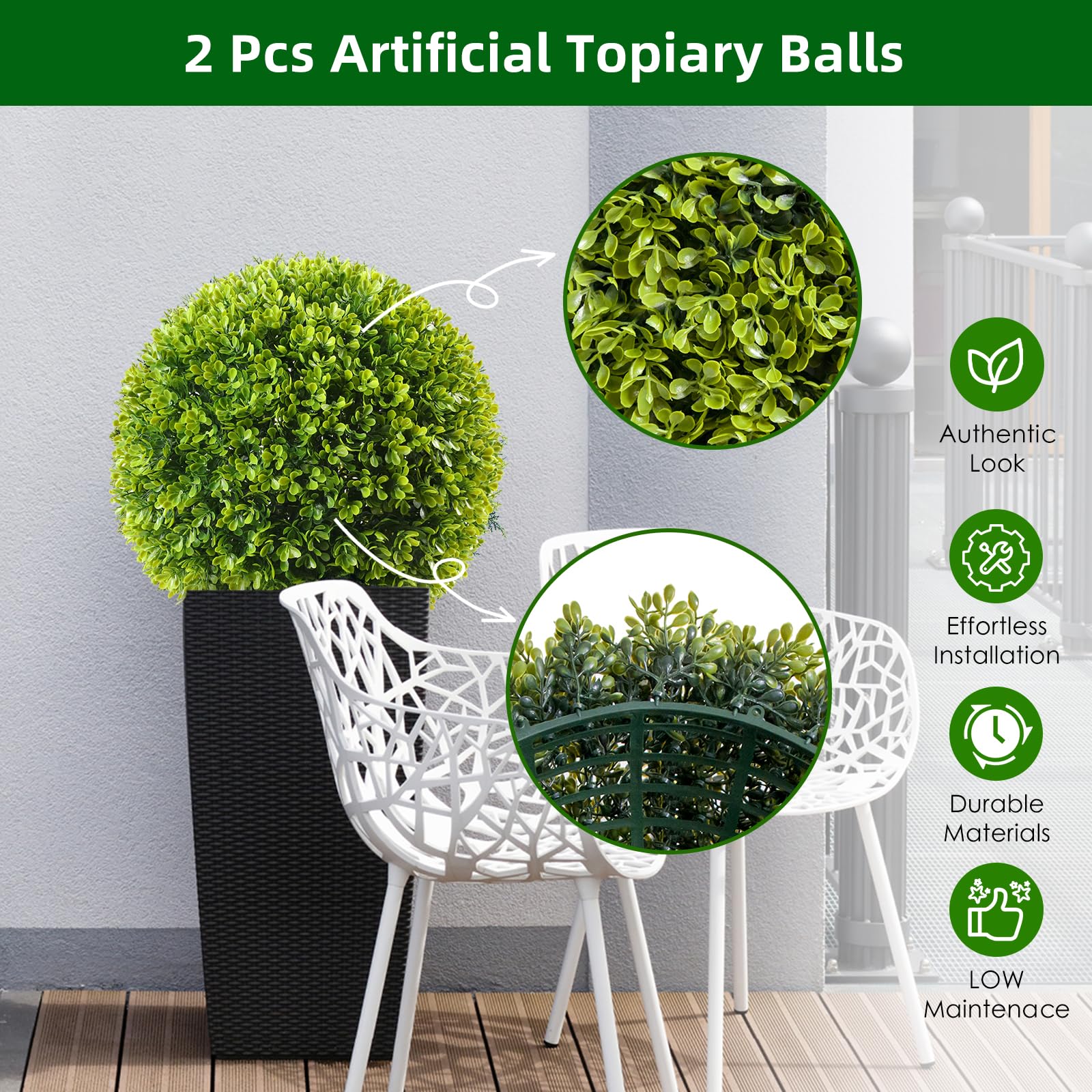 Garvee Lot de 2 boules de buis artificielles 55 cm en PE, résistantes aux UV et aux intempéries, pour jardin et mariage, vertes