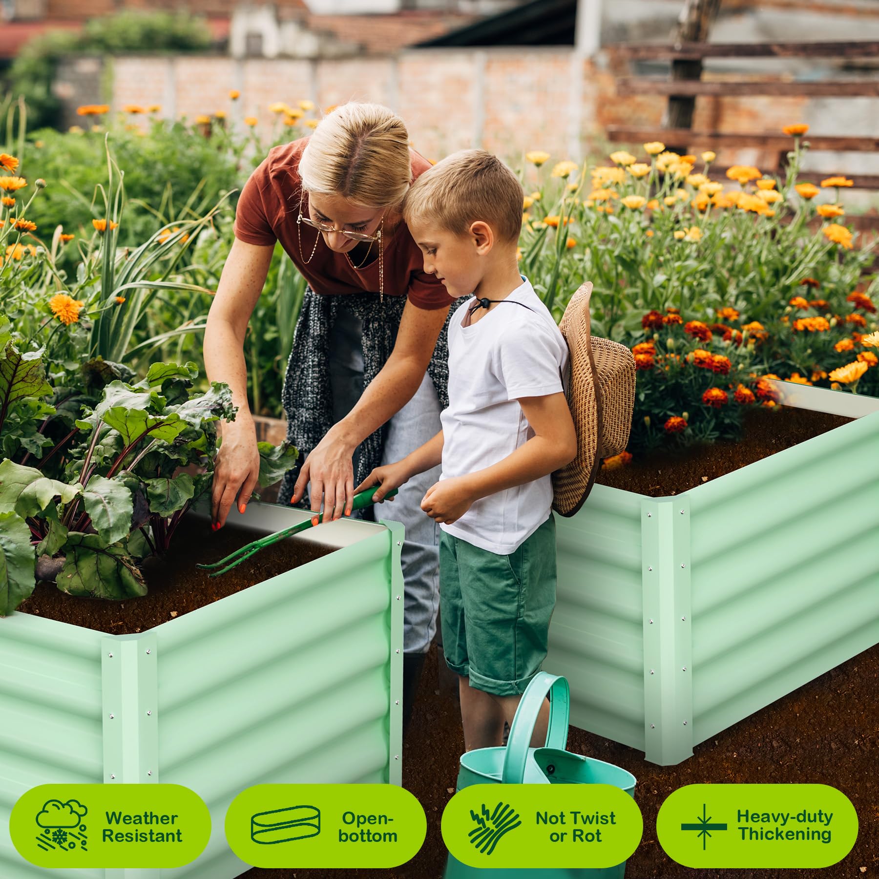 Jardinière surélevée galvanisée Garvee 180 x 90 x 45 cm en acier avec rebord de sécurité pour jardin et terrasse, durable et antirouille