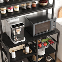 Étagère à pâtisserie Garvee Bakers à 5 niveaux avec prise électrique pour cuisine et coin café, 90 cm L x 40 cm l x 150 cm H, noire, construction en bois et métal