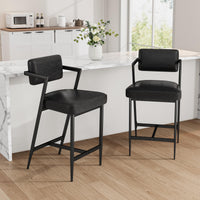 Ensemble de 2 tabourets de bar Garvee, chaises rembourrées avec dossier et repose-pieds pour cuisine et bar, 68 cm, cuir PU noir résistant à l'eau
