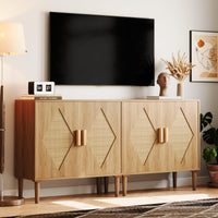 Buffet Garvee avec rangement, décor en rotin, 2 portes, meuble de rangement en bois naturel, salon, salle à manger, naturel