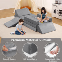 Garvee Canapé de jeu modulable enfant avec 12 blocs en mousse, dépliable, sûr et lavable, idéal chambre d’enfant et salle de jeux, coloris cordon matelassé