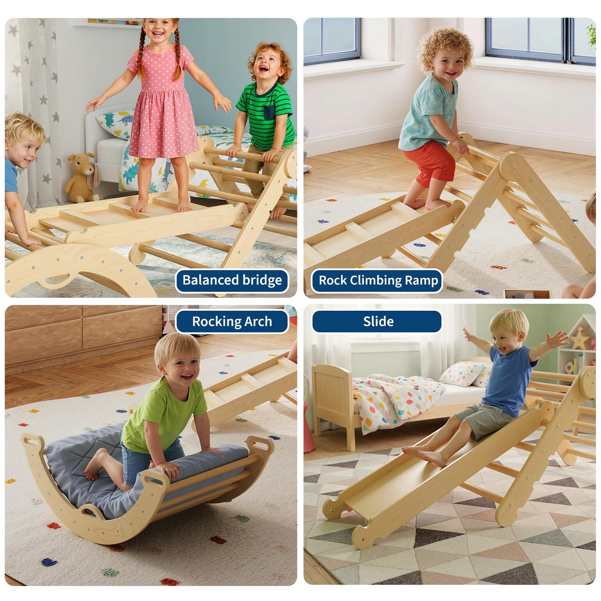 Ensemble triangulaire Garvee Pikler 7 en 1, jouet d'escalade pliable en bois de style Montessori pour bébés et jeunes enfants, 54 cm (21,3 po) de hauteur, couleur naturelle.
