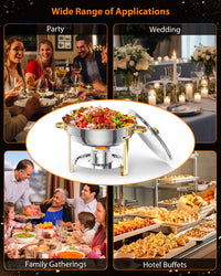 Ensemble de 4 plateaux chauffants Garvee pour buffet, 5 L, en acier inoxydable, avec supports de couvercle, idéal pour les fêtes, mariages et événements, couleur or.