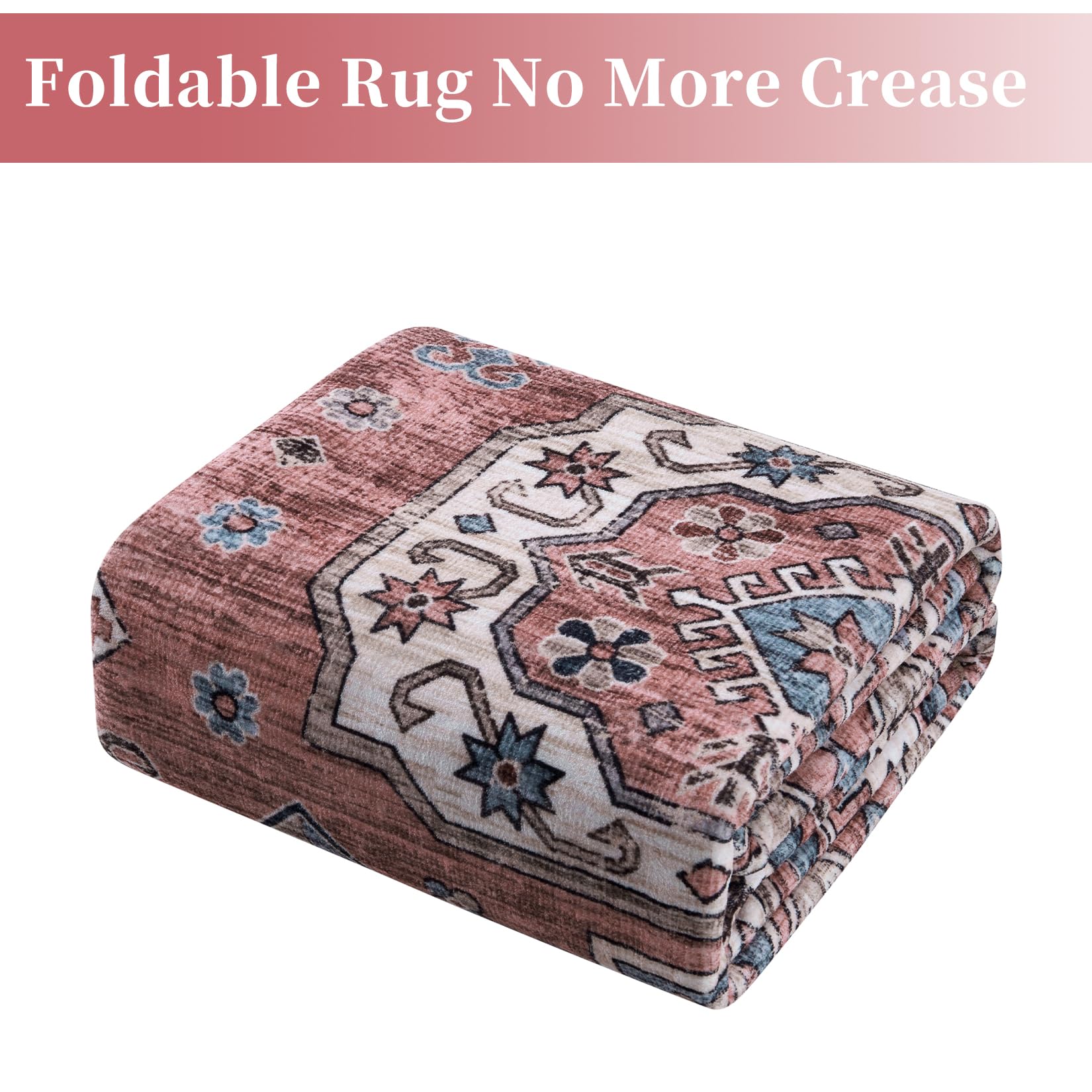 Tapis de salon vintage Garvee, doux, lavable, style campagnard oriental, rose, 60 x 230 cm