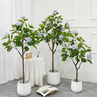 Hortensia artificiel Garvee de 120 cm ou 150 cm avec pot moderne, idéal pour la décoration du salon ou du bureau. Facile d'entretien, robuste, réaliste et vert.