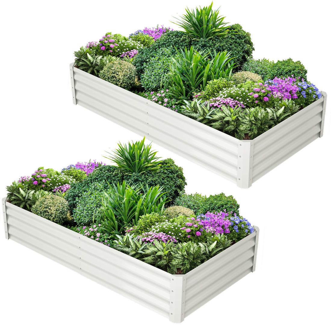 Garvee Lot de 2 bacs de jardin surélevés galvanisés 137 x 61 x 30 cm, en métal avec bords caoutchoutés, pour balcon et jardin, antirouille, fond ouvert