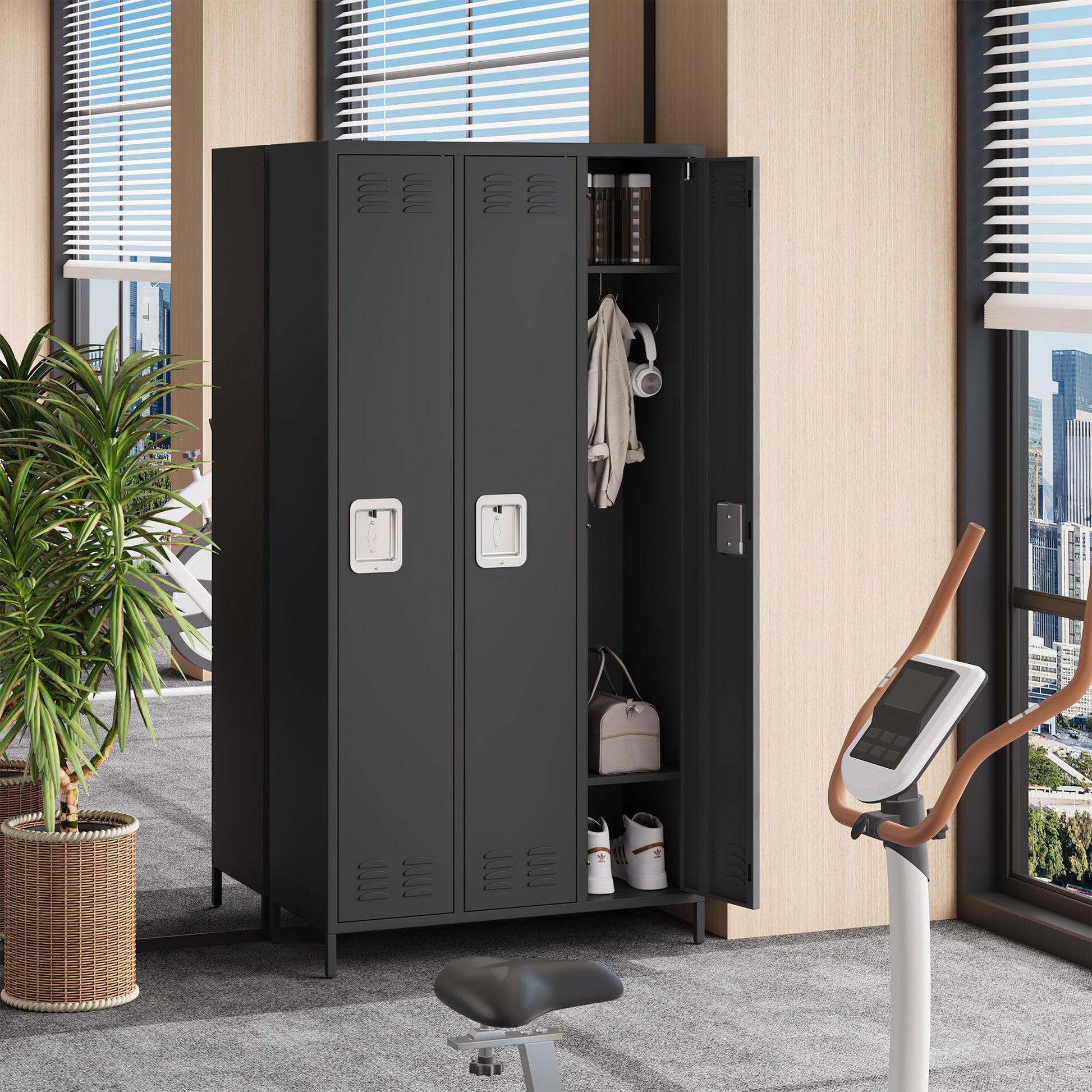 Casier Garvee pour employés, 3 portes, en métal avec serrure à combinaison, pour bureau et salle de sport, 183 cm (H) x 40 cm (L) x 90 cm (P), gris