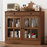 Garvee Buffet Sideboard Avec Portes En Verre, Étagères Ajustables, Bois De Noyer Pour Salon Et Salle À Manger, Fermeture Douce, Rangement Polyvalent - 