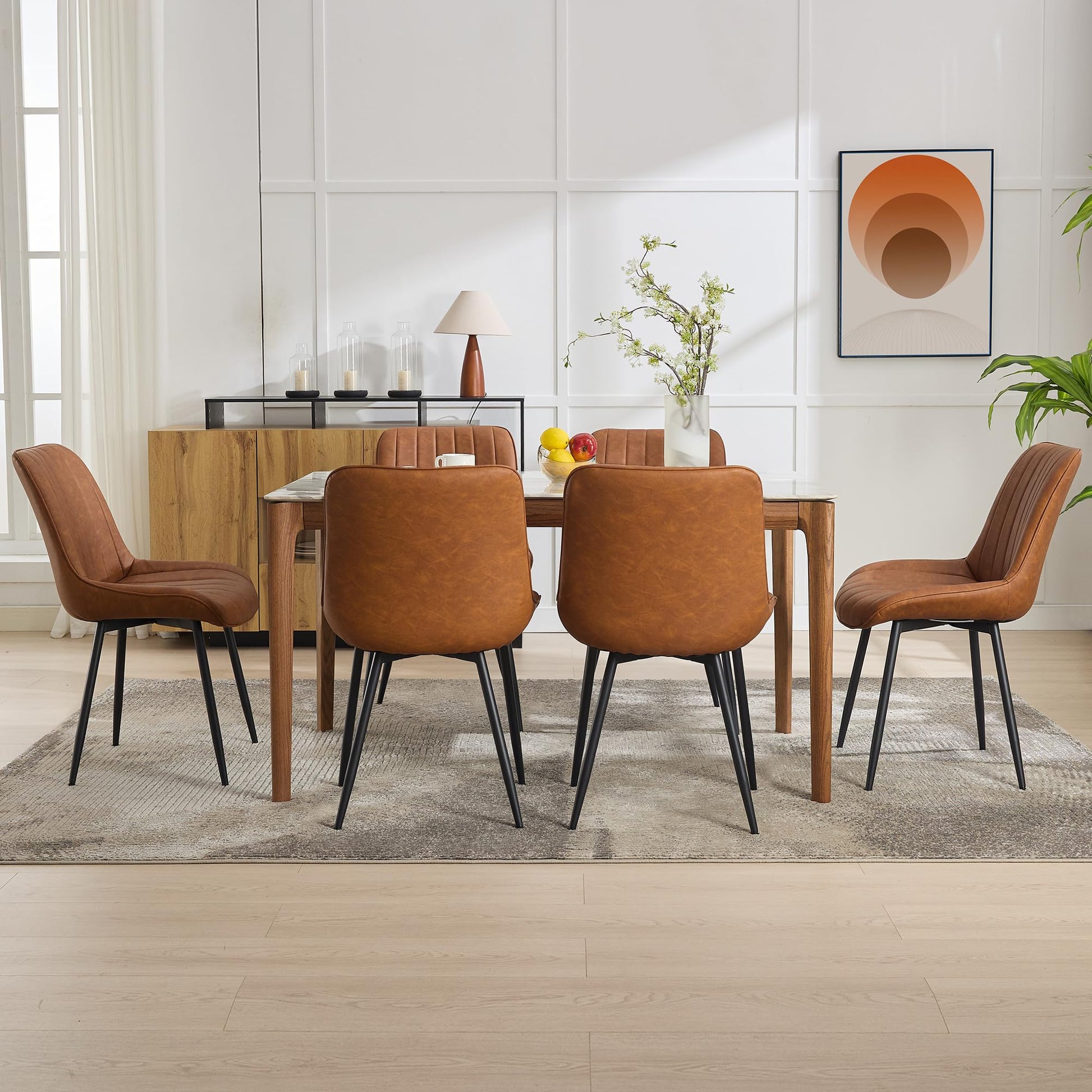 Ensemble de 2 chaises de salle à manger modernes Garvee, revêtues de cuir PU, pieds en métal, stables, confortables et polyvalentes, idéales pour la cuisine ou un café, couleur noire.