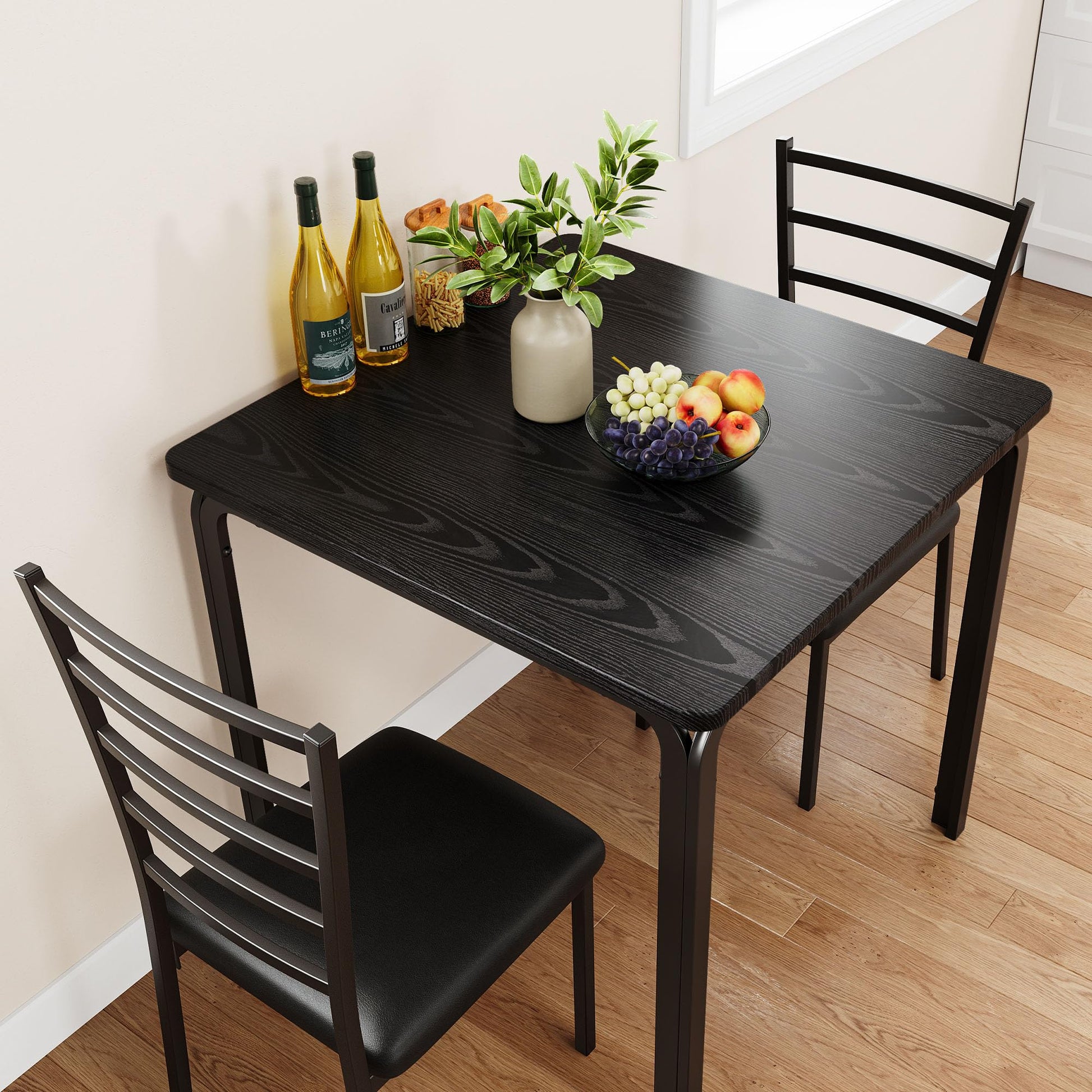 Ensemble table et chaises 3 pièces Garvee pour 2 personnes, plateau en MDF, gain de place, stable, idéal pour la cuisine et la salle à manger, design moderne, noir