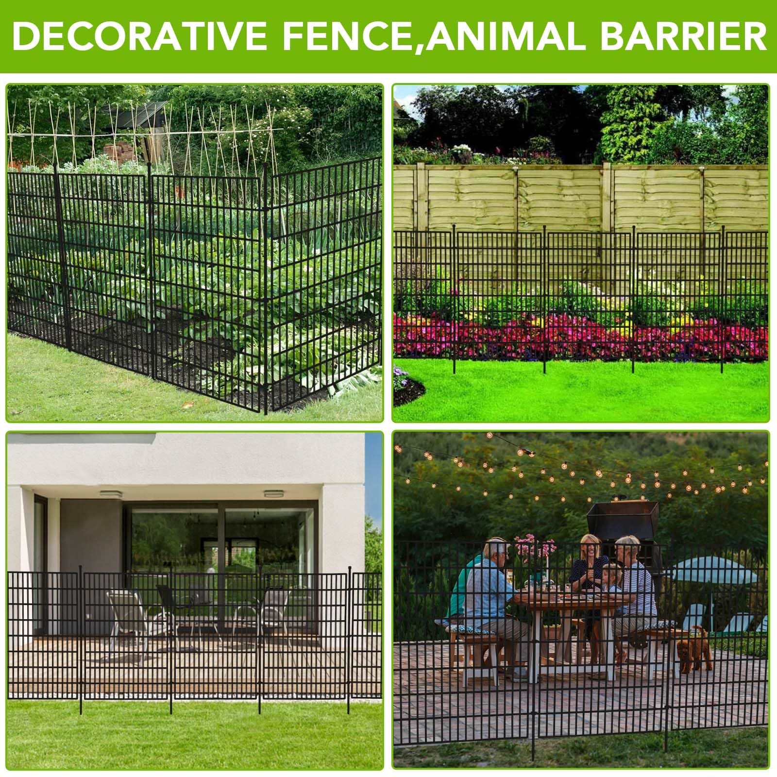 Clôture décorative de jardin Garvee, 10 panneaux, fil métallique antirouille, clôture flexible pour animaux pour cour et terrasse, 101,6 cm de haut, 8,8 m de long, noire