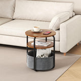 Garvee Table d'Appoint Ronde 3 Niveaux avec Panier de Rangement, MDF et Tissu Lin, Stable et Polyvalente pour Salon, Chambre, Patio, 60 cmH x 40 cm Dia, Neutre - Marron