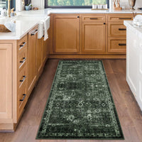 Tapis de couloir antidérapant à poils courts Garvee Boho pour cuisine, entrée, chambre, 80 x 150 cm, vert foncé vintage