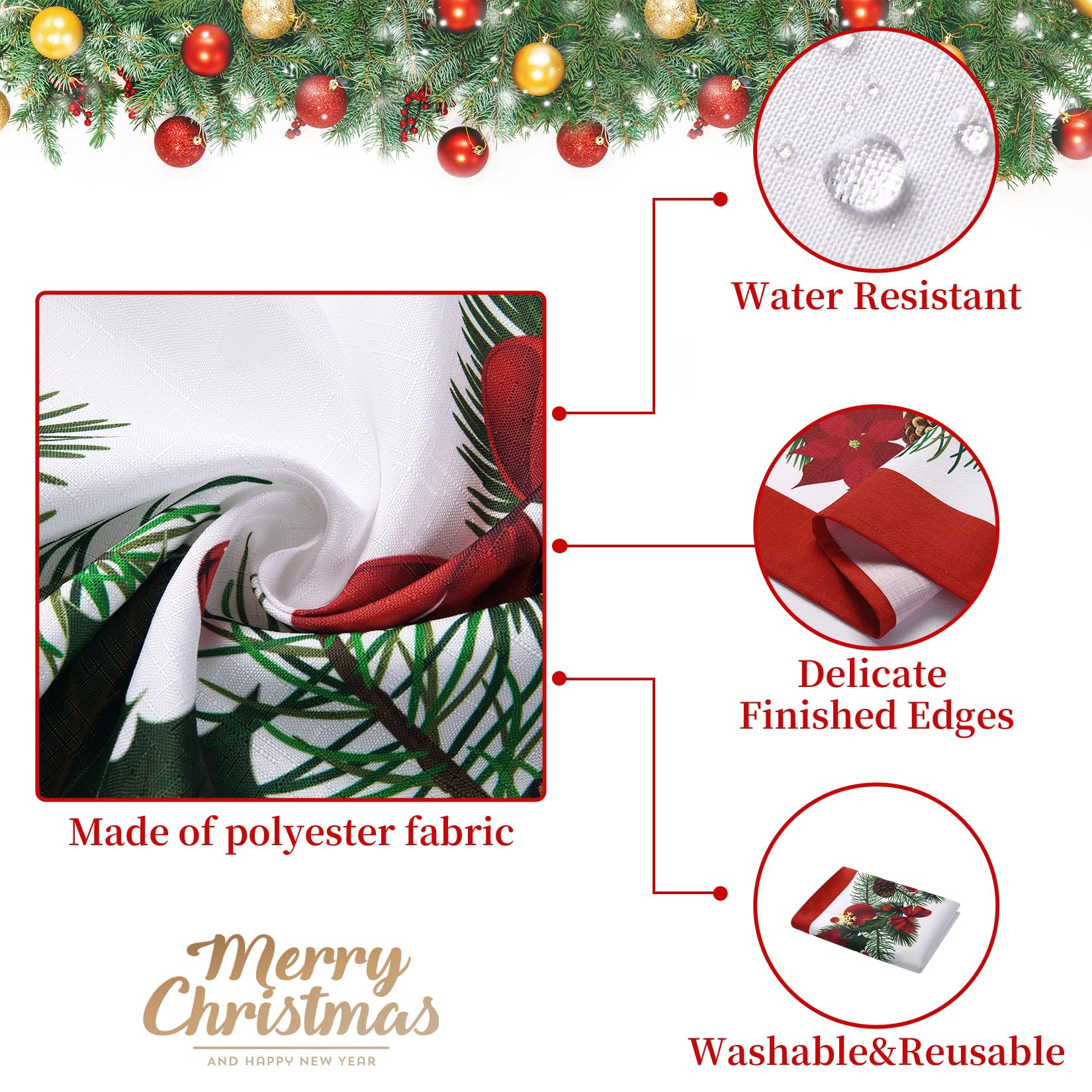 Nappe ronde Garvee Christmas 60 pouces à motif de feuilles, en polyester imperméable et résistant à la chaleur, idéale pour la salle à manger et le salon.
