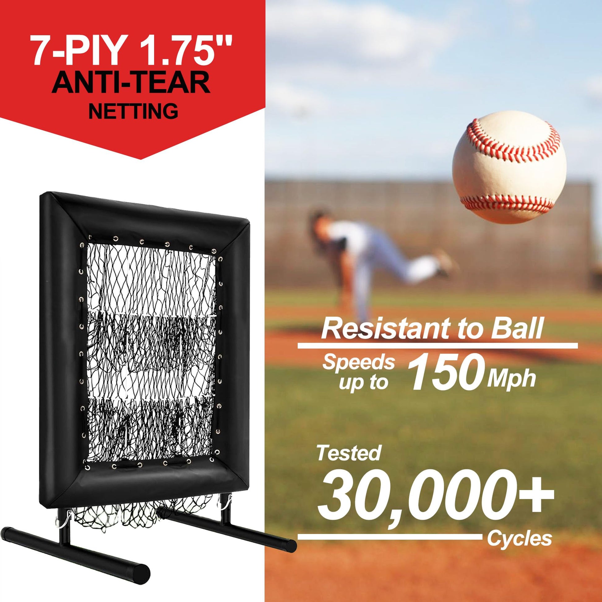 Filet de lancer de baseball Garvee à 9 trous, réglable, robuste, 7 plis, portable, pour l'entraînement au baseball et au softball, 50 x 75 cm, noir