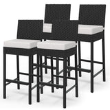 Ensemble de 4 tabourets de bar d'extérieur en rotin tressé Garvee - Ergonomiques et résistants aux intempéries, hauteur d'assise 71 cm, pour jardin et terrasse, noirs - noir