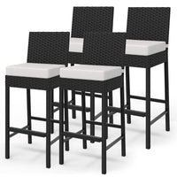 Ensemble de 4 tabourets de bar d'extérieur en rotin tressé Garvee - Ergonomiques et résistants aux intempéries, hauteur d'assise 71 cm, pour jardin et terrasse, noirs