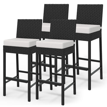 Ensemble de 4 tabourets de bar d'extérieur en rotin tressé Garvee - Ergonomiques et résistants aux intempéries, hauteur d'assise 71 cm, pour jardin et terrasse, noirs