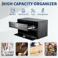 Coffre à outils Garvee 24 pouces en aluminium avec tiroir, organisateur à deux niveaux, étanche, montage sous plancher, pour camionnette, VR, remorque, argent