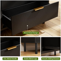 Garvee commode noire cannelée à 3 tiroirs, pieds en métal, mélamine noire, pour la chambre et le salon