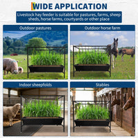 Mangeoire à foin Garvee Pasture de 45 gallons en acier robuste 2 en 1 avec râtelier à foin pour chevaux et moutons, usage extérieur et intérieur, noir